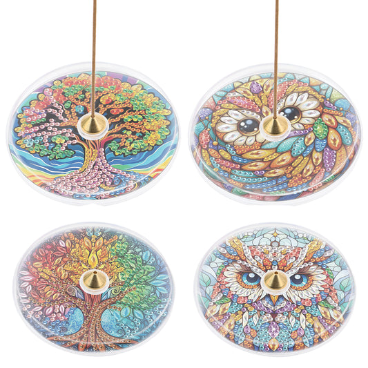4pcs DIY Diamond Painting Incense Tray Incense Burner Stick Holder (Tree Life)
