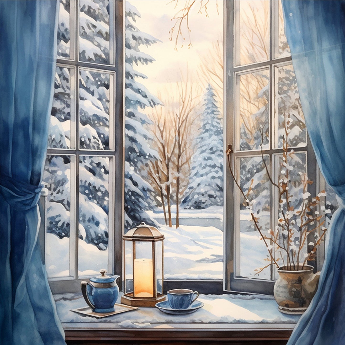 Winter Scene Outside The Window - Full Round Drill Diamond Painting 30*30CM