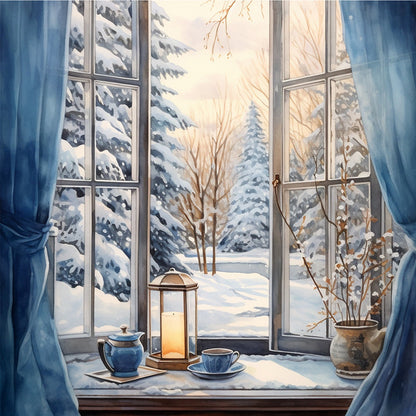 Winter Scene Outside The Window - Full Round Drill Diamond Painting 30*30CM