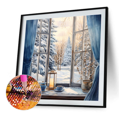 Winter Scene Outside The Window - Full Round Drill Diamond Painting 30*30CM
