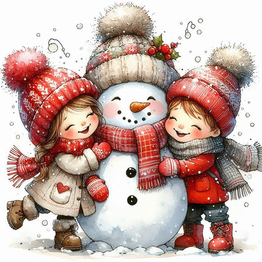 Snowman Building - Full Square Drill Diamond Painting 30*30CM