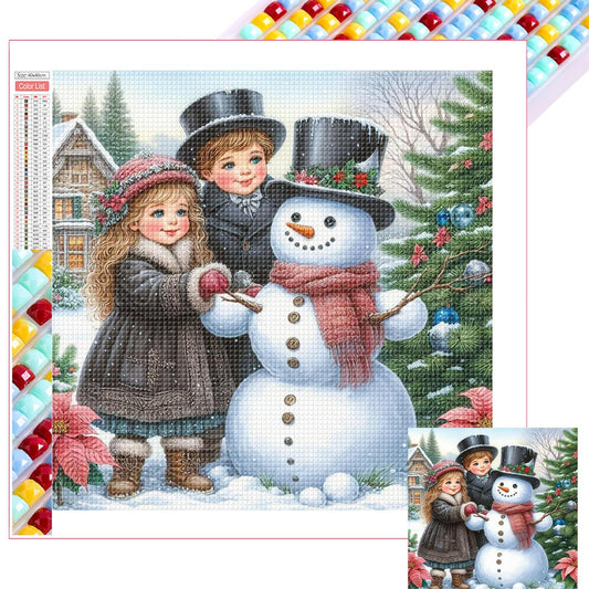 Snowman Building - Full Square Drill Diamond Painting 30*30CM