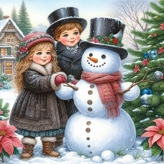 Snowman Building - Full Square Drill Diamond Painting 30*30CM