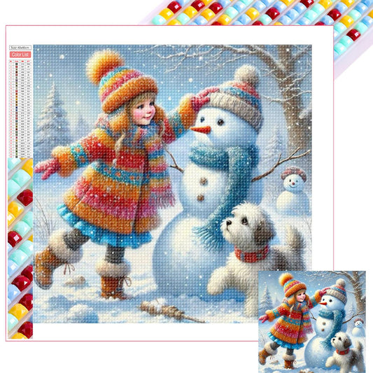 Snowman Building - Full Square Drill Diamond Painting 30*30CM