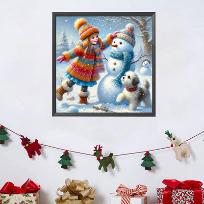 Snowman Building - Full Square Drill Diamond Painting 30*30CM