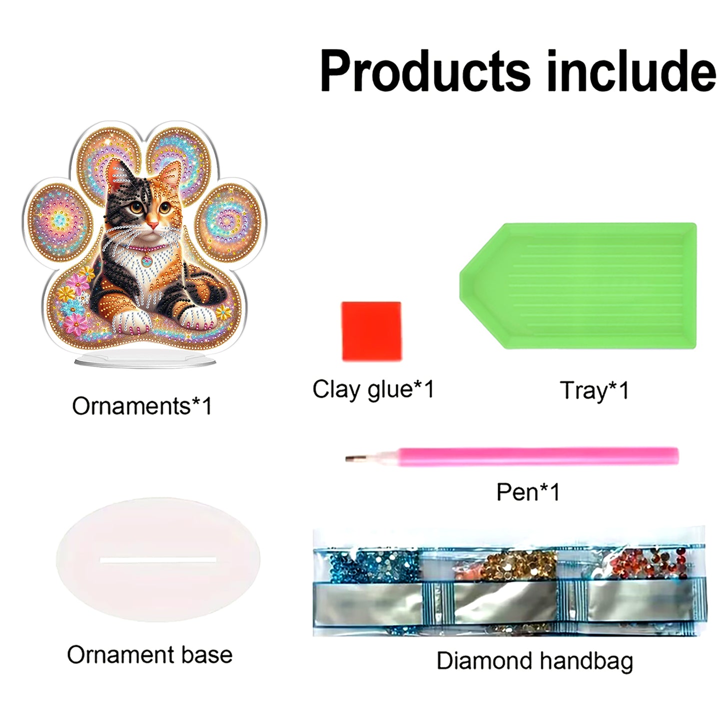 Cat Paw DIY 2D Flat Acrylic Diamond Painting Desktop Ornaments Kit 24*22cm Home
