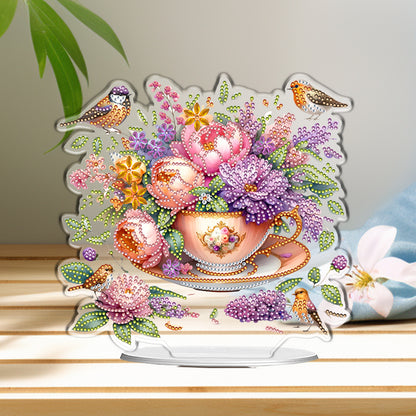 Cup Flower DIY 2D Flat Acrylic Desktop Special Shaped Diamond Art Kit 24*22cm