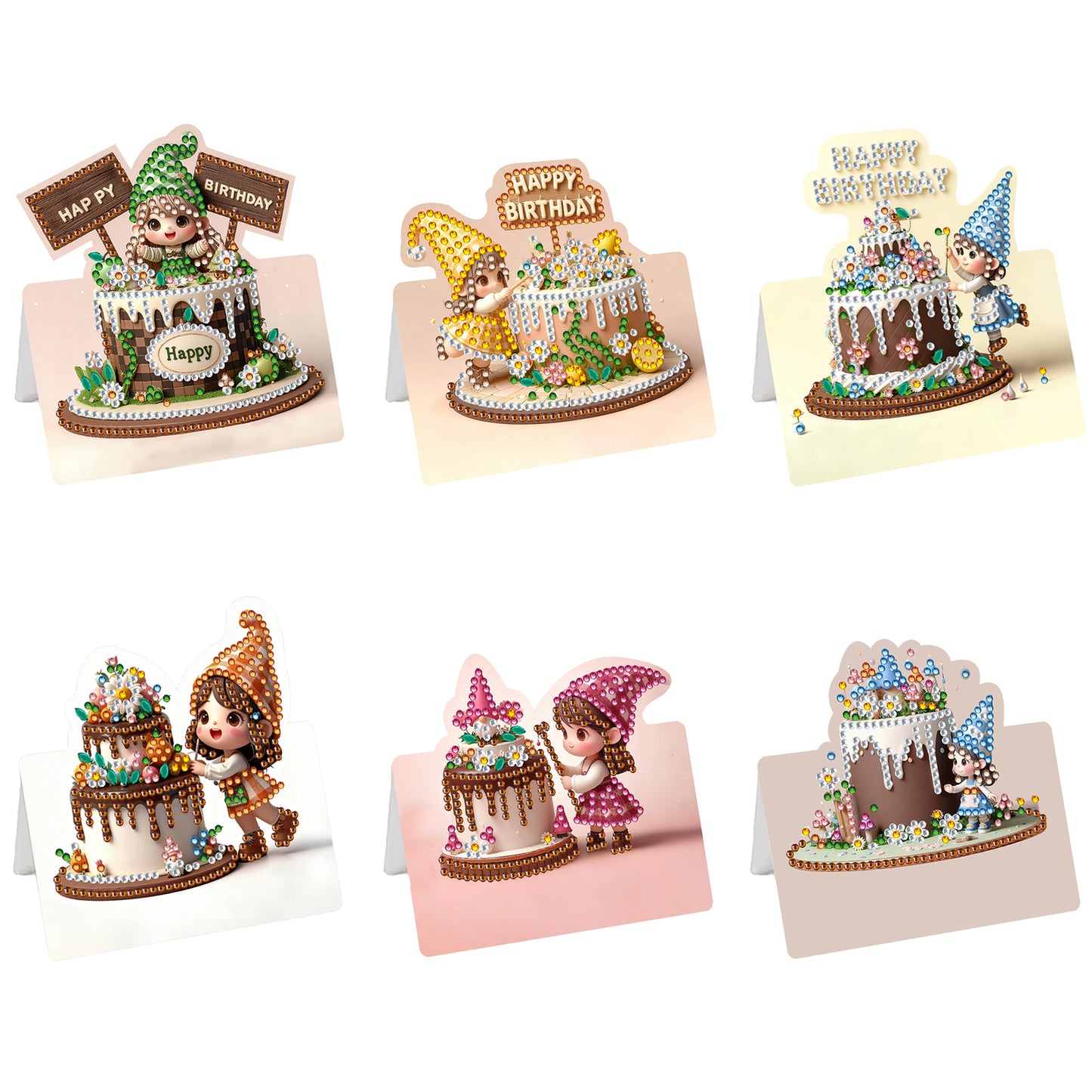 6 Packs Birthday Cake DIY Diamond Painting Greeting Card Kit for Adults Gifts