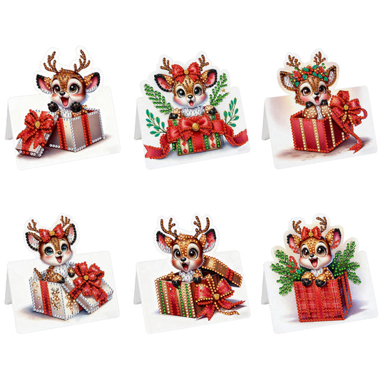 6 Packs Christmas Reindeer DIY Diamond Painting Greeting Card Kit for Adult Gift