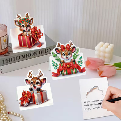 6 Packs Christmas Reindeer DIY Diamond Painting Greeting Card Kit for Adult Gift