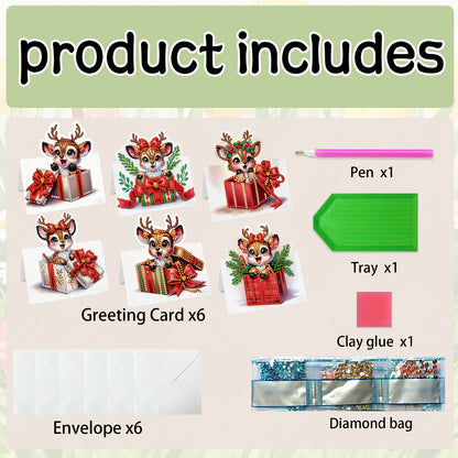 6 Packs Christmas Reindeer DIY Diamond Painting Greeting Card Kit for Adult Gift