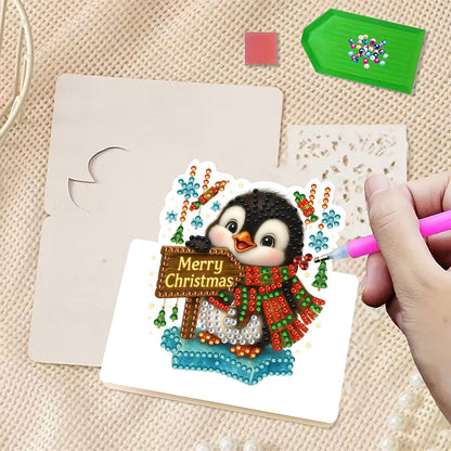 6 Packs Christmas Penguin DIY Diamond Painting Greeting Card Kit for Adults Gift