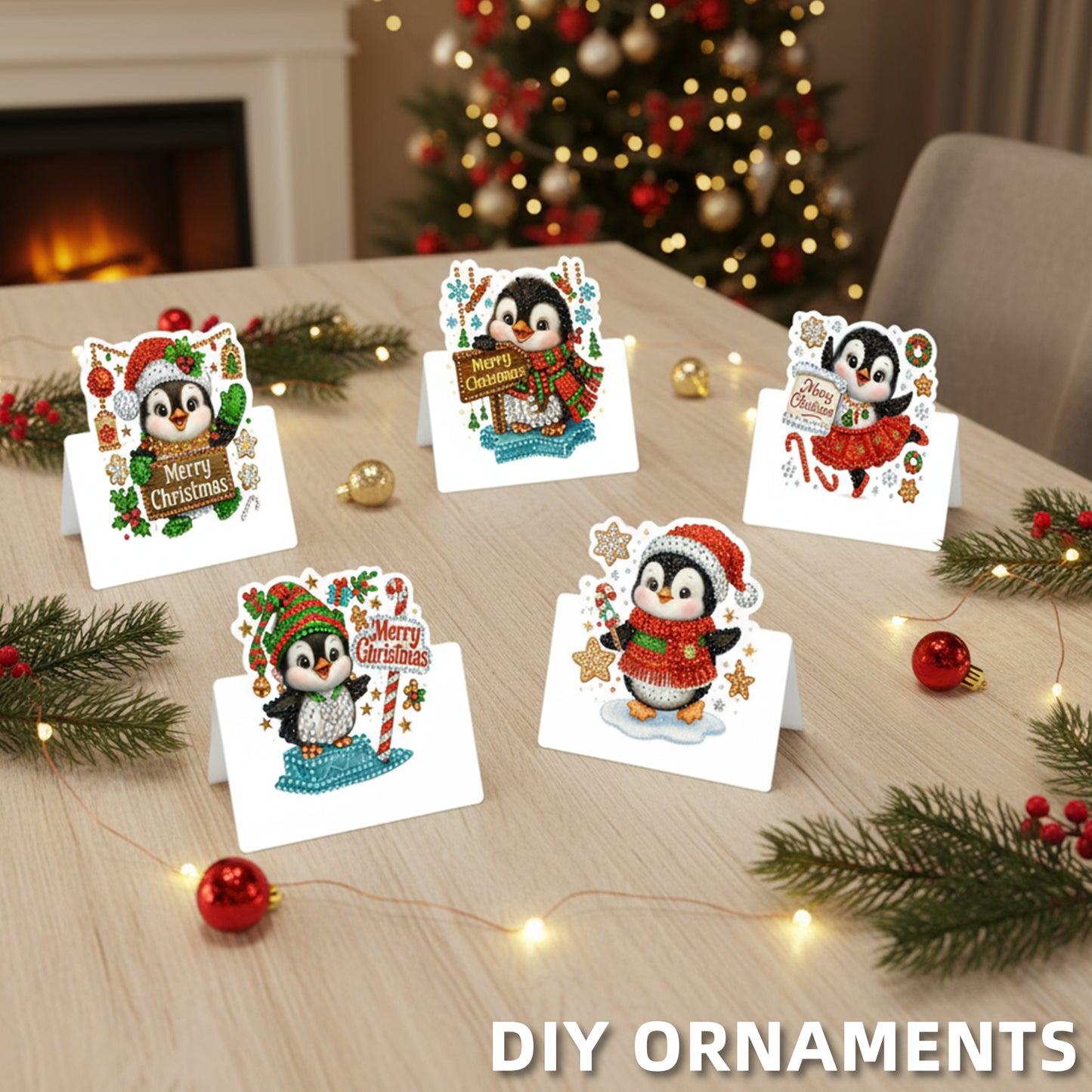 6 Packs Christmas Penguin DIY Diamond Painting Greeting Card Kit for Adults Gift
