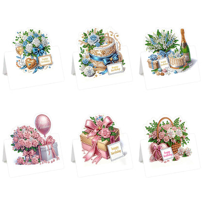 6 Packs Birthday DIY Diamond Painting Greeting Card Kit for Adults Holiday Gifts