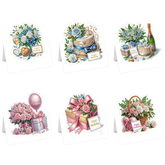 6 Packs Birthday DIY Diamond Painting Greeting Card Kit for Adults Holiday Gifts