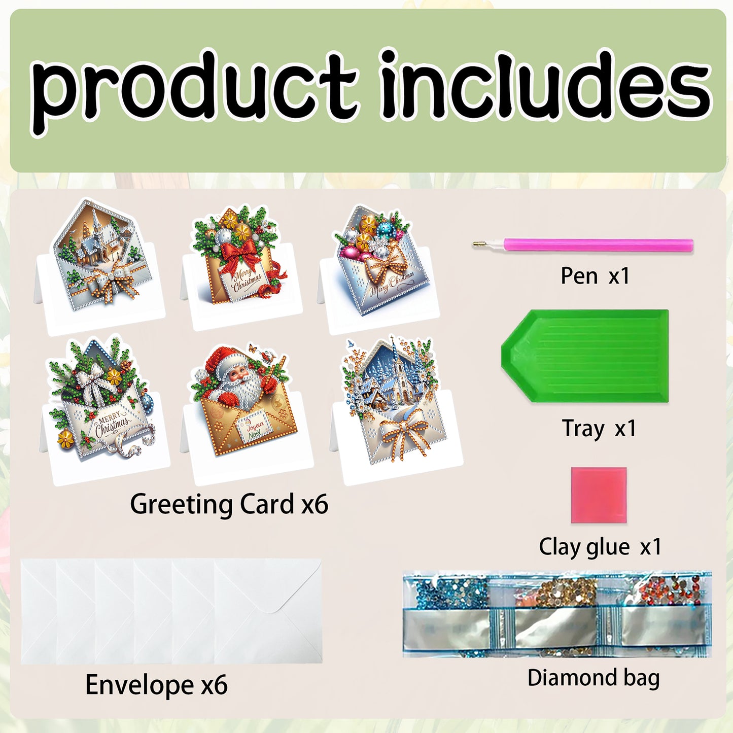 6 Packs Christmas DIY Diamond Painting Greeting Card Kit for Adults Holiday Gift