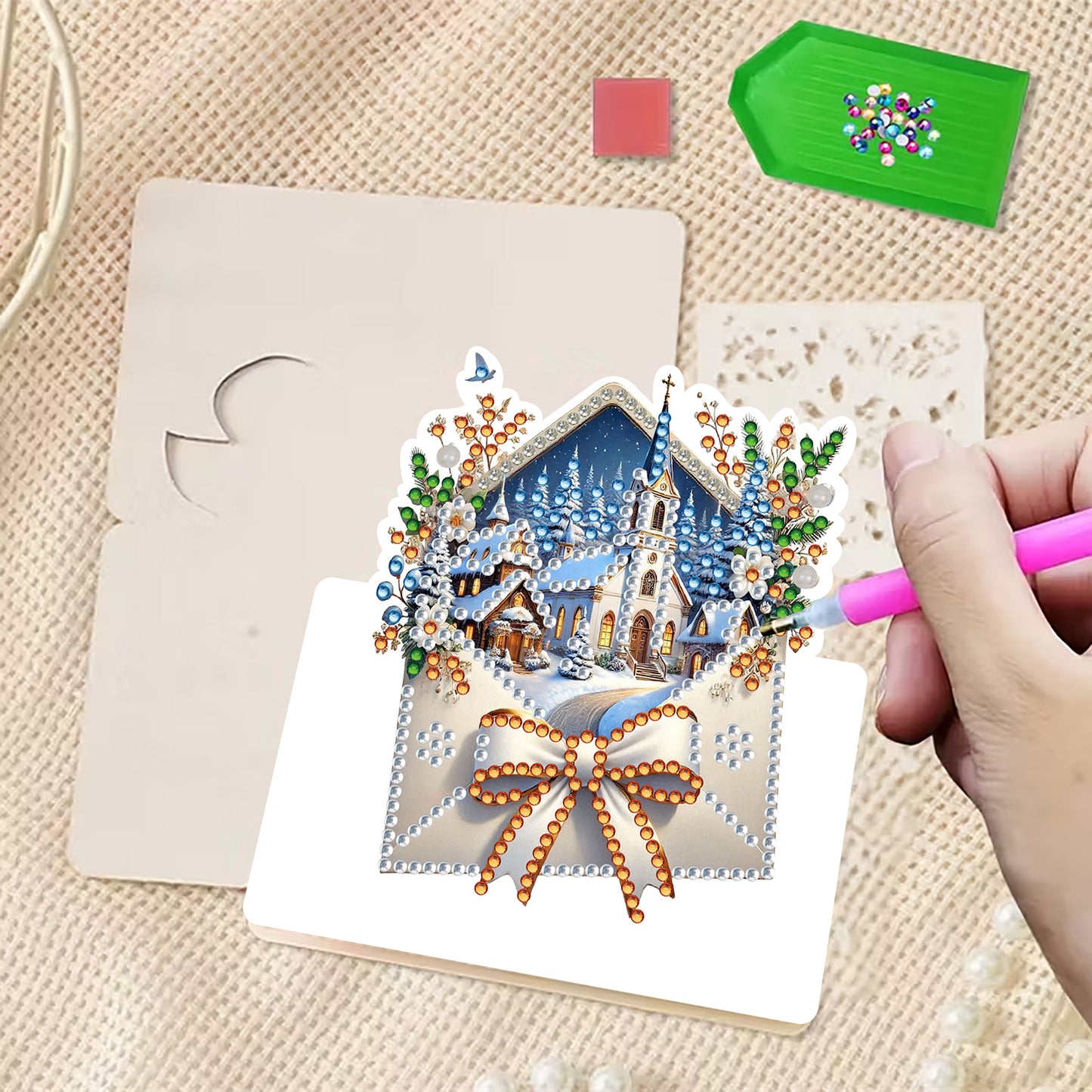 6 Packs Christmas DIY Diamond Painting Greeting Card Kit for Adults Holiday Gift