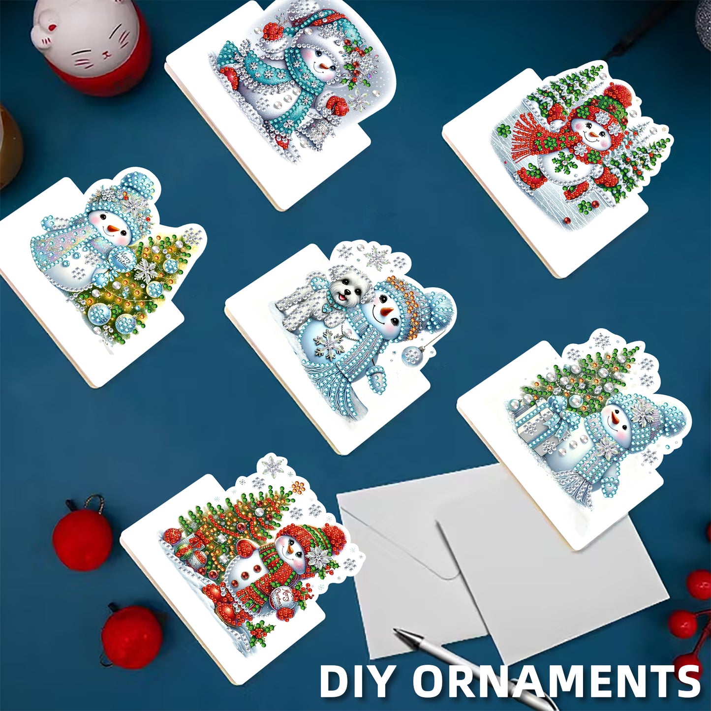 6 Packs Snowman DIY Diamond Painting Greeting Card Kit for Adults Holiday Gifts