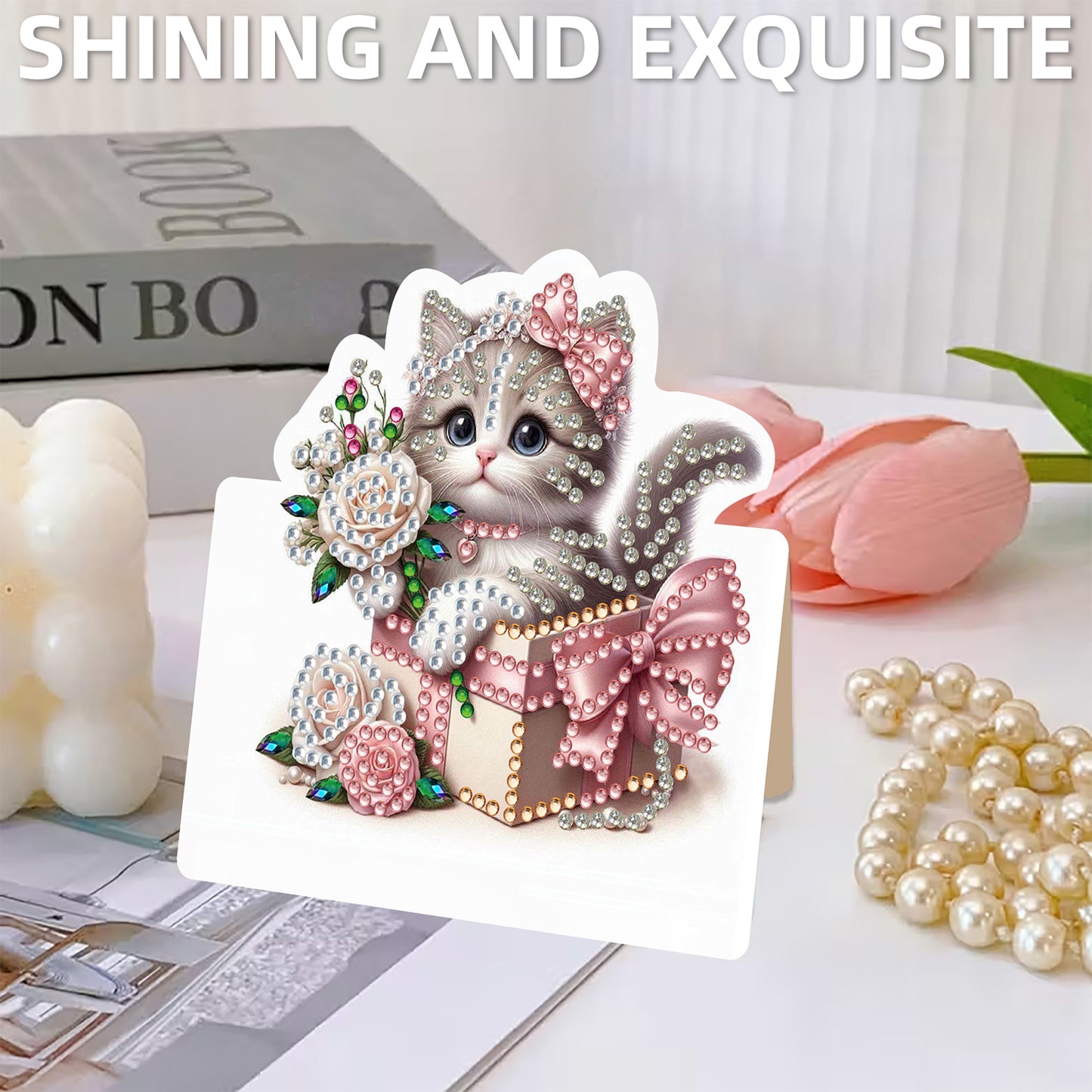 6 Packs Cat and Flowers DIY Diamond Painting Greeting Card Kit for Adults Gifts