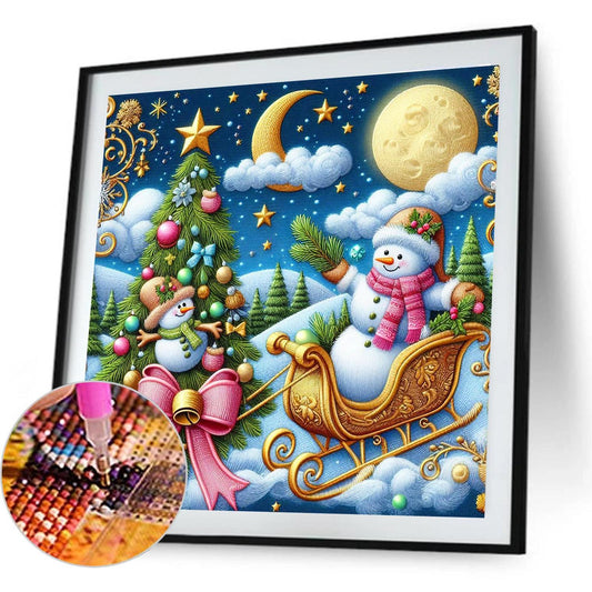 Snowman And Christmas Tree - Full Round Drill Diamond Painting 40*40CM