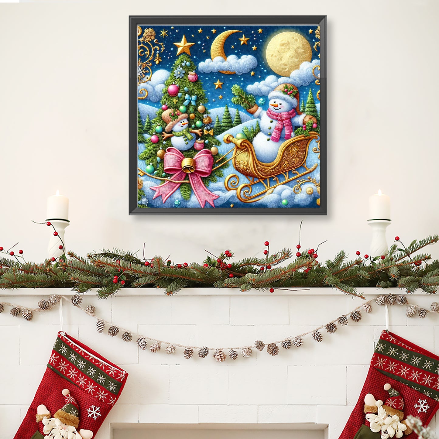 Snowman And Christmas Tree - Full Round Drill Diamond Painting 40*40CM