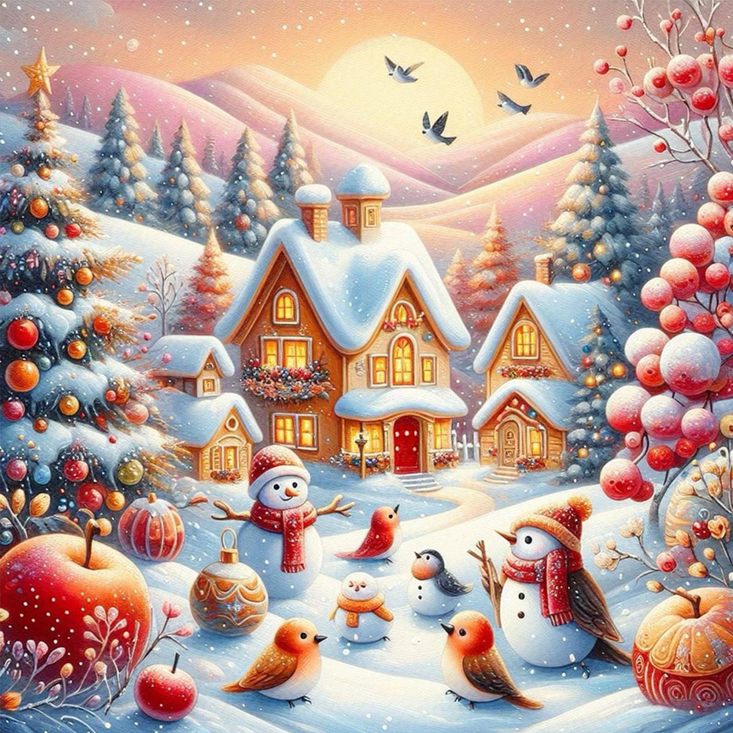 Christmas Snow Scene - Full Round Drill Diamond Painting 40*40CM
