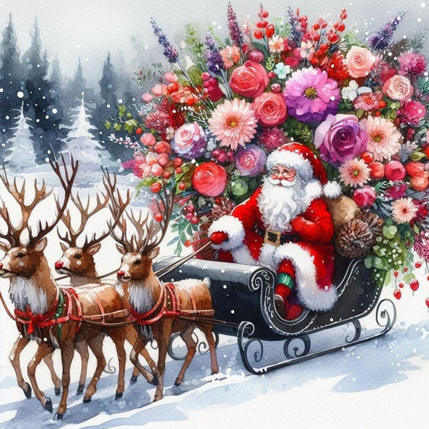 Christmas Sleigh And Santa Claus - Full Round Drill Diamond Painting 40*40CM