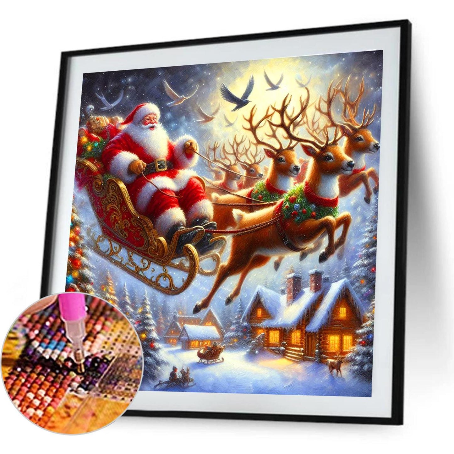 Santa Claus And Reindeer Sleigh - Full Round Drill Diamond Painting 40*40CM