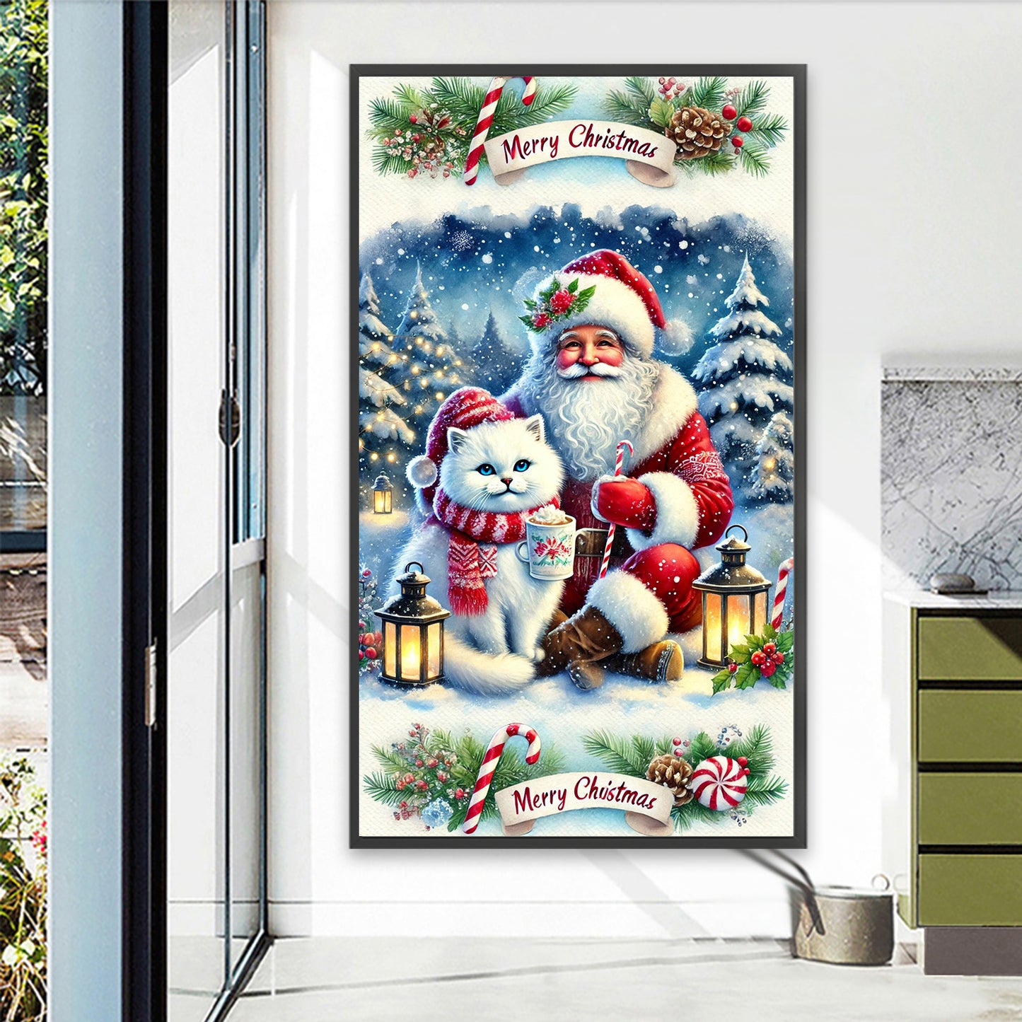 Santa Claus And Cat - Full Round Drill Diamond Painting 40*70CM