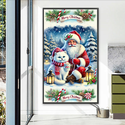 Santa Claus And Cat - Full Round Drill Diamond Painting 40*70CM