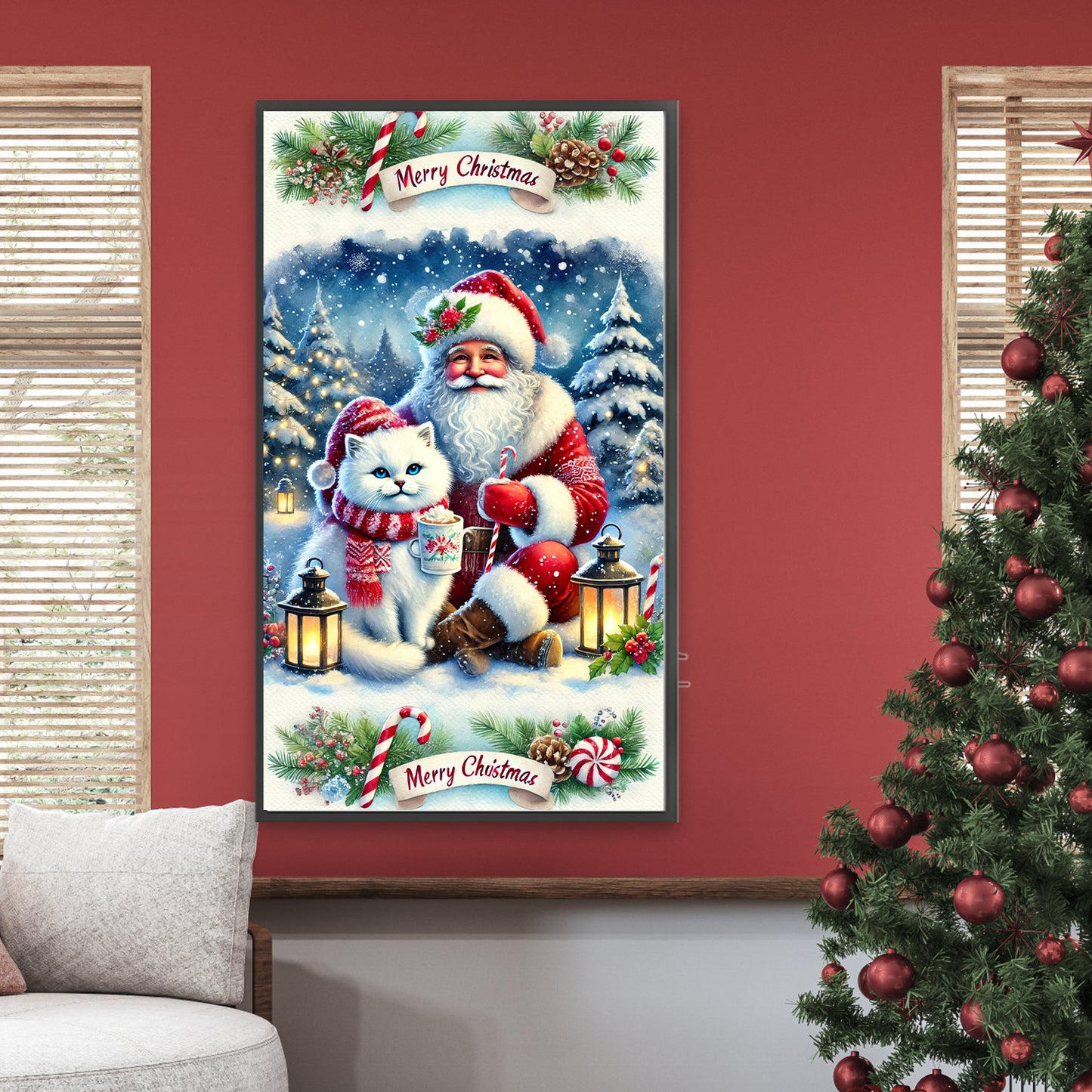 Santa Claus And Cat - Full Round Drill Diamond Painting 40*70CM