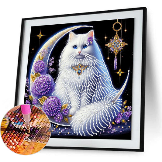 Crescent Moon Cat - Special Shaped Drill Diamond Painting 30*30CM