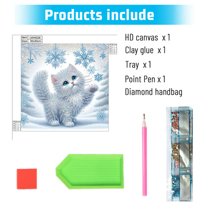 Snowy Cat - Special Shaped Drill Diamond Painting 30*30CM