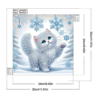 Snowy Cat - Special Shaped Drill Diamond Painting 30*30CM
