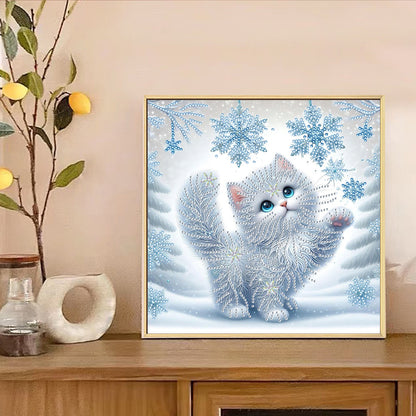 Snowy Cat - Special Shaped Drill Diamond Painting 30*30CM