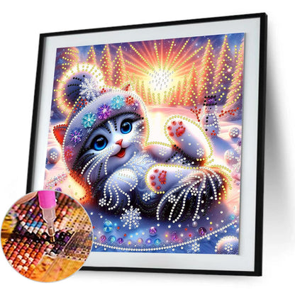 Snowy Cat - Special Shaped Drill Diamond Painting 30*30CM