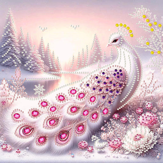 Snowy Peacock - Special Shaped Drill Diamond Painting 30*30CM