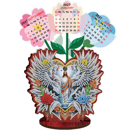 2026-2027 Jesus Wooden DIY 5D Diamond Painting Calendar for Home Office Decor