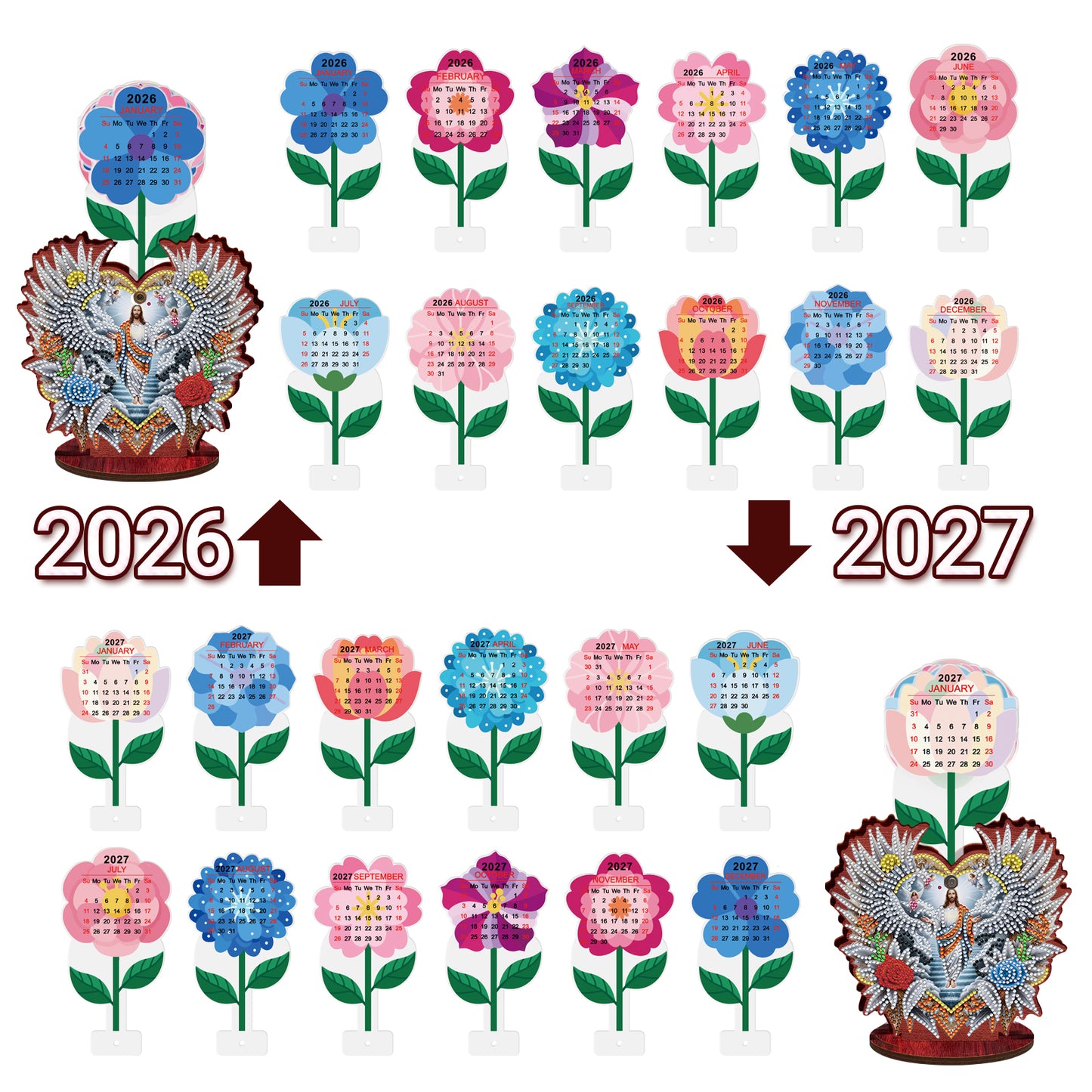 2026-2027 Jesus Wooden DIY 5D Diamond Painting Calendar for Home Office Decor