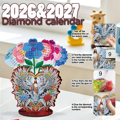 2026-2027 Jesus Wooden DIY 5D Diamond Painting Calendar for Home Office Decor
