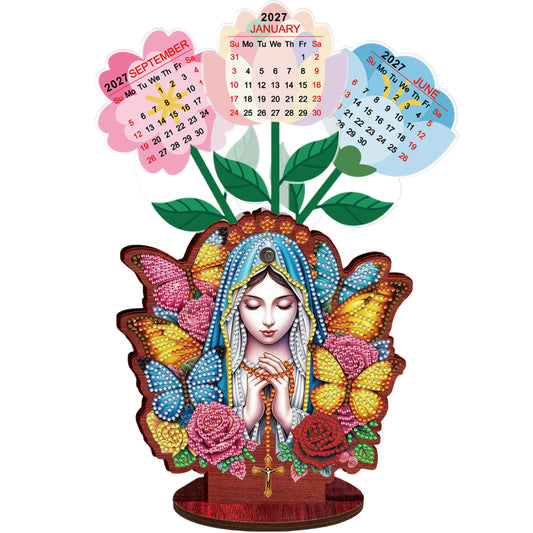 2026-2027 Mother Virgin Wooden DIY 5D Diamond Painting Calendar for Home Decor
