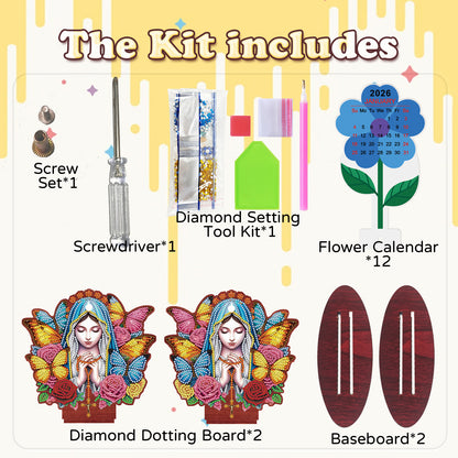 2026-2027 Mother Virgin Wooden DIY 5D Diamond Painting Calendar for Home Decor