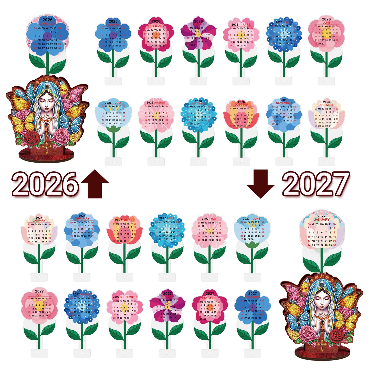 2026-2027 Mother Virgin Wooden DIY 5D Diamond Painting Calendar for Home Decor