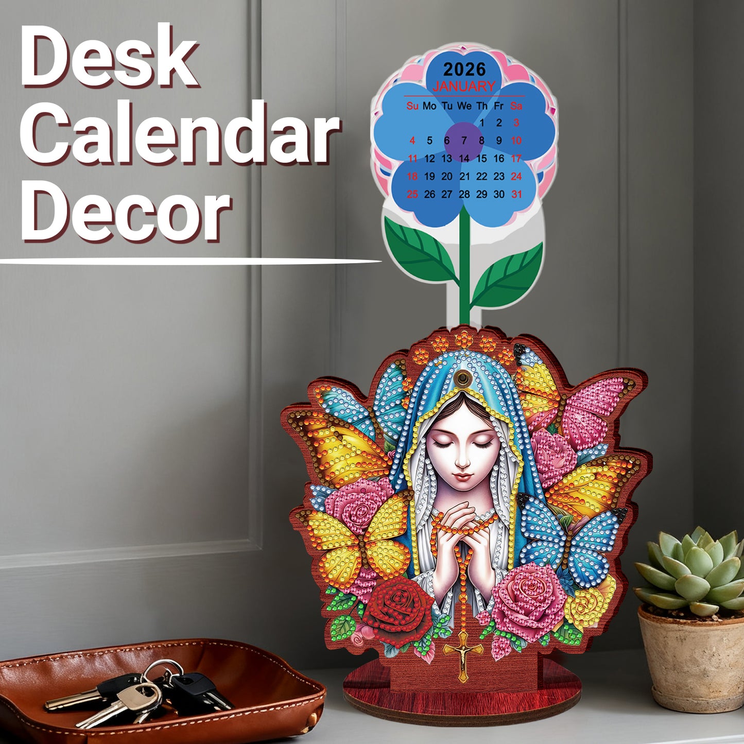 2026-2027 Mother Virgin Wooden DIY 5D Diamond Painting Calendar for Home Decor