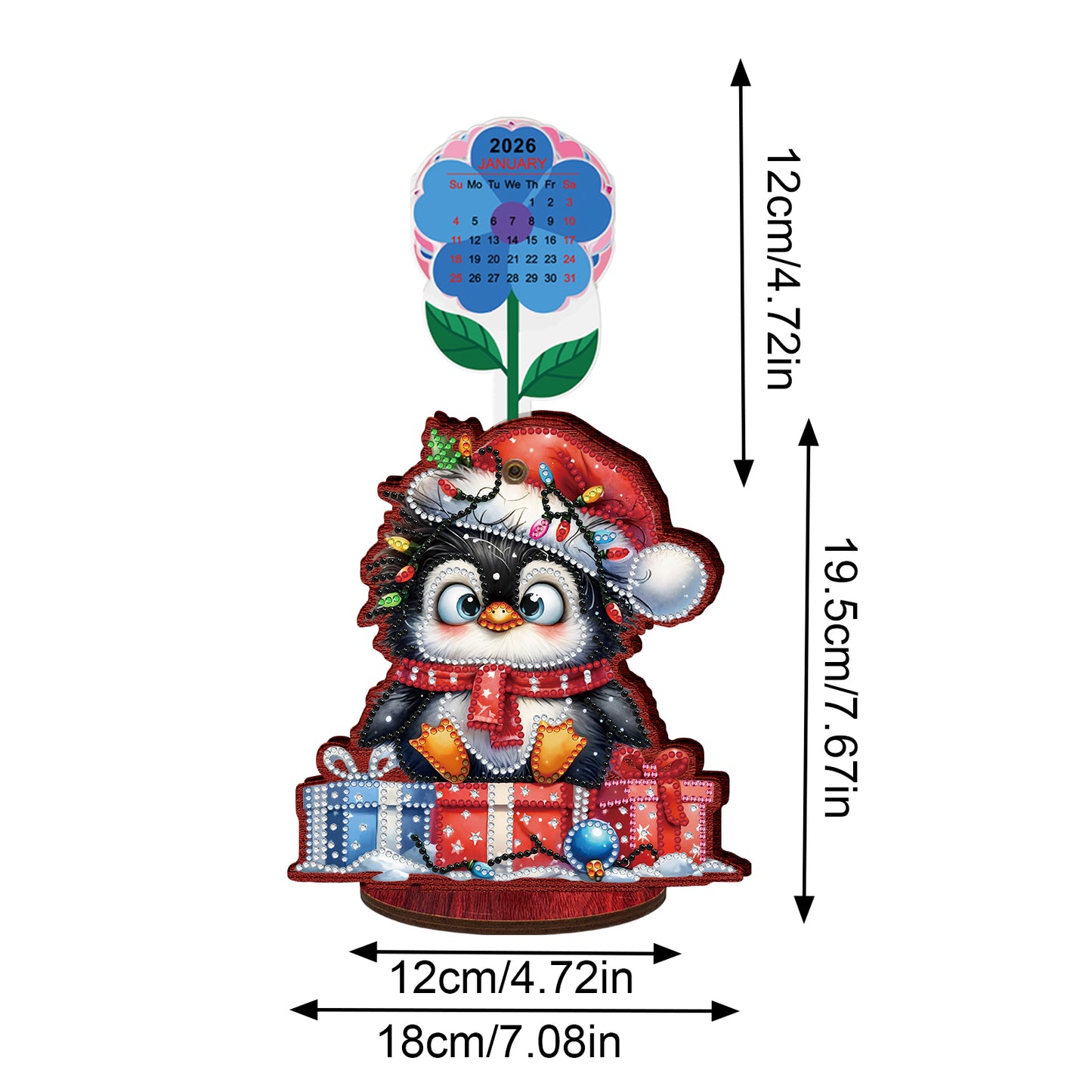 2026-2027 Penguin Wooden DIY 5D Diamond Painting Calendar for Home Office Decor