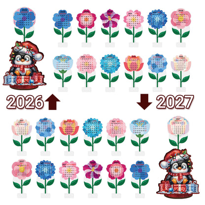2026-2027 Penguin Wooden DIY 5D Diamond Painting Calendar for Home Office Decor