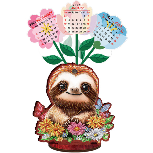 2026-2027 Sloth Wooden DIY 5D Diamond Painting Calendar for Home Office Decor