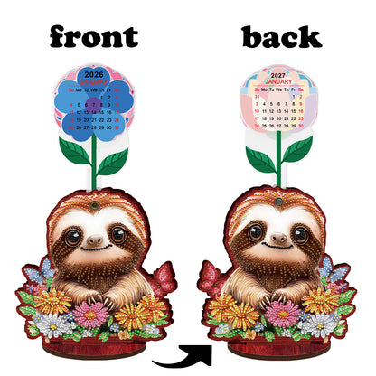 2026-2027 Sloth Wooden DIY 5D Diamond Painting Calendar for Home Office Decor