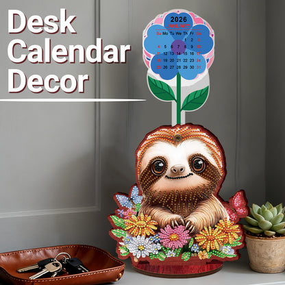 2026-2027 Sloth Wooden DIY 5D Diamond Painting Calendar for Home Office Decor