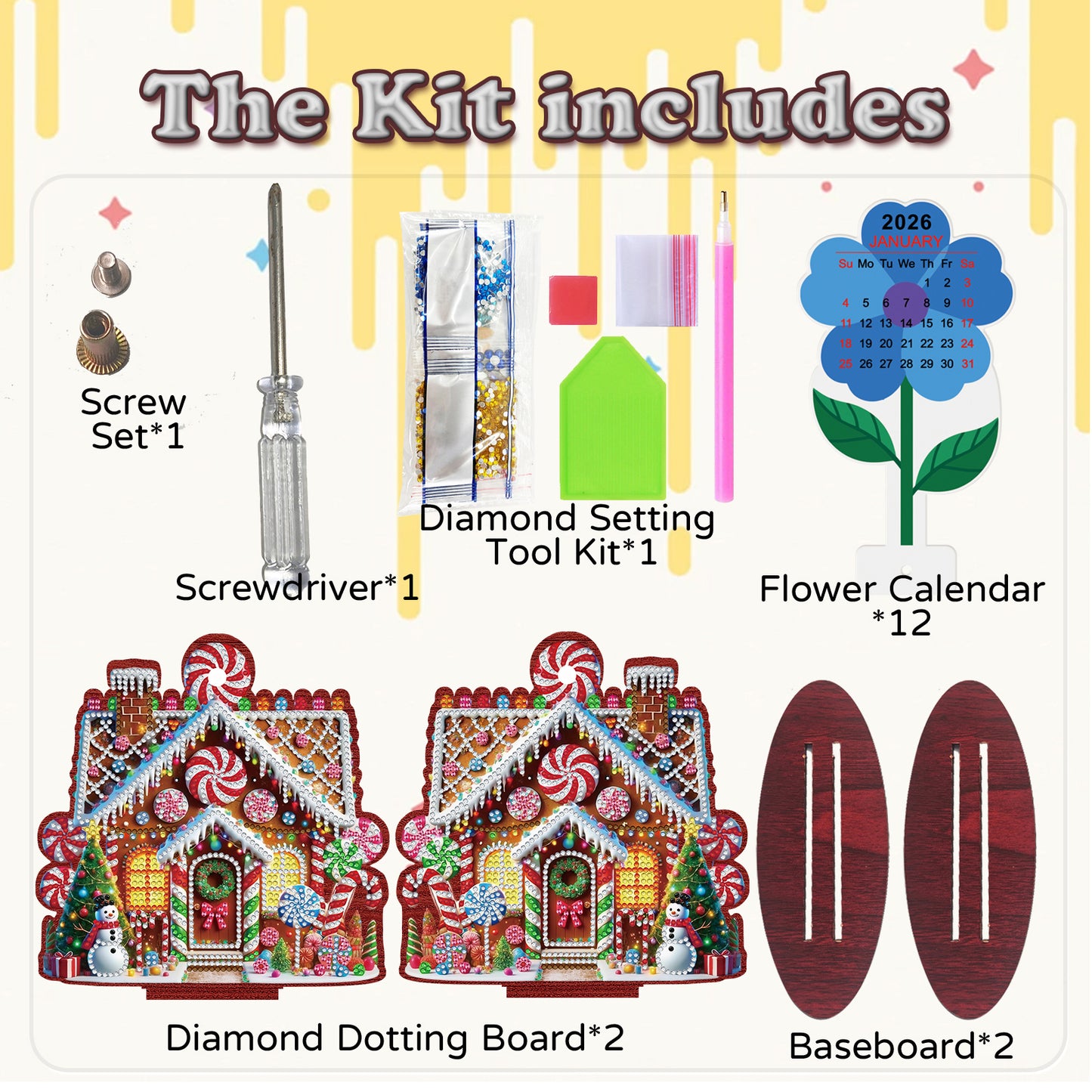 2026-2027 House Wooden DIY 5D Diamond Painting Calendar for Home Office Decor